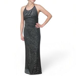 VTG Night Way Celestial Glitter Halter Dress Gown Sz 8 Old Hollywood Dark Fairy